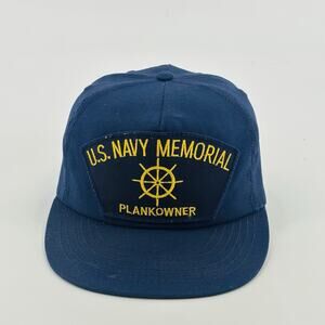 VTG US NAVY Memorial Plankowner Snapback Hat Military Blue MADE IN USA